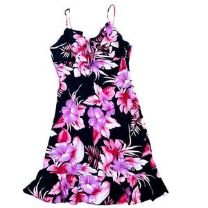 A Wild Thyme Vintage 90s Dress Hawaiian Pink Floral Midi Dress Vacation Dress